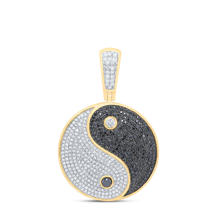 10kt Yellow Gold Men's Black Color Enhanced Diamond Yin Yang Charm Pendant 1-3/4 ctw - view 3