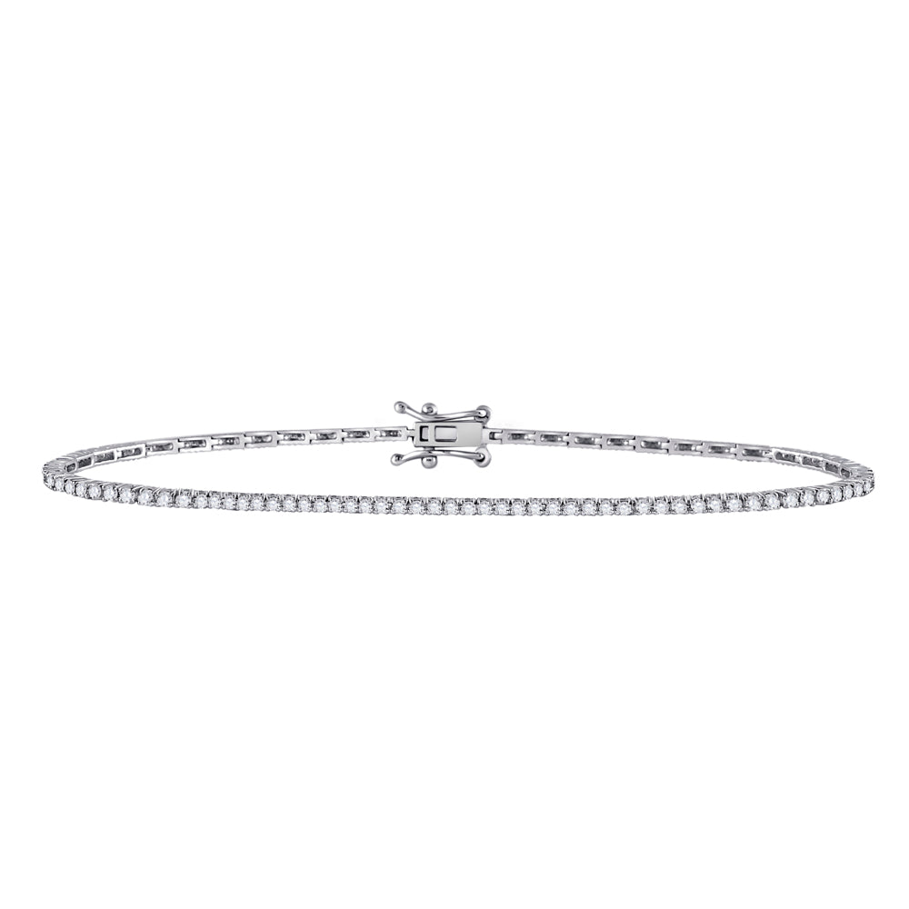 14kt White Gold Women's Diamond Tennis Bracelet 1 ctw
