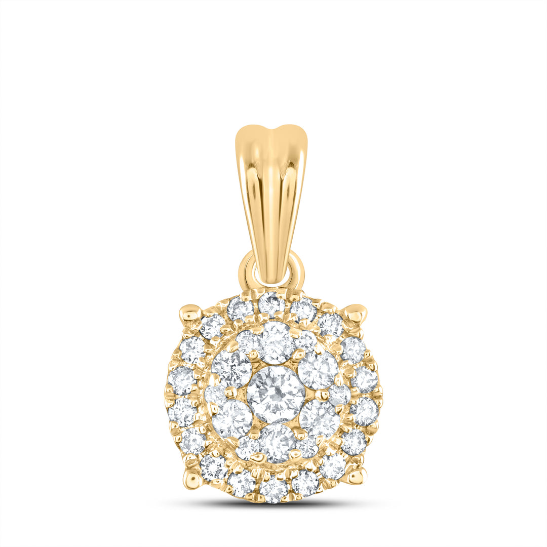 14kt Yellow Gold Women's Diamond Halo Cluster Pendant 1/4 ctw