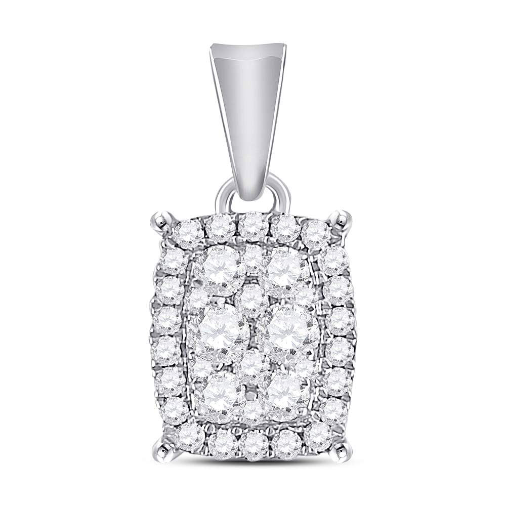 14kt White Gold Women's Diamond Rectangular Cluster Pendant 1/4 ctw - view 3