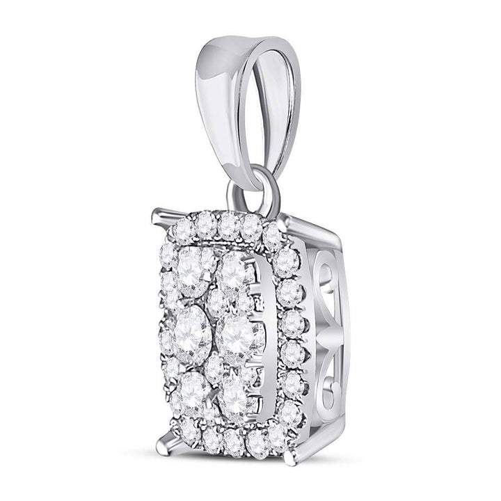 14kt White Gold Women's Diamond Rectangular Cluster Pendant 1/4 ctw