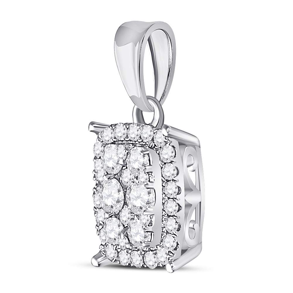 14kt White Gold Women's Diamond Rectangular Cluster Pendant 1/4 ctw - view 2