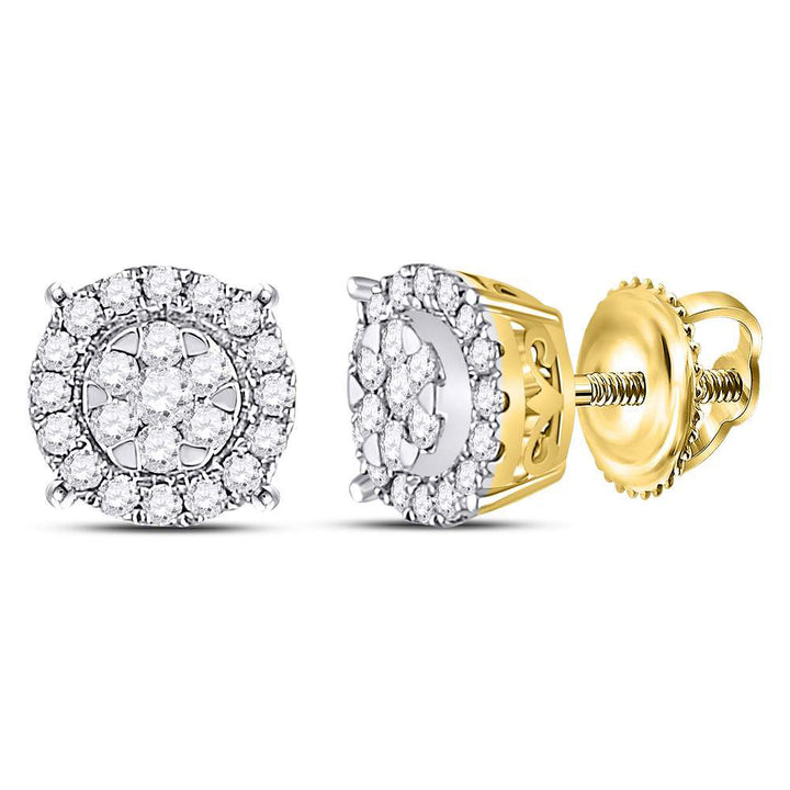 14kt Yellow Gold Womens Round Diamond Halo Cluster Earrings 1/4 Cttw