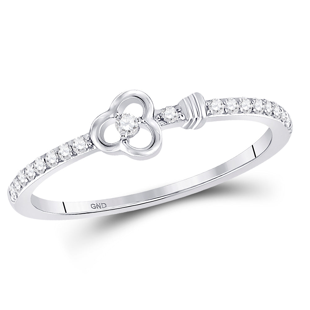 10kt White Gold Womens Round Diamond Stackable Key Ring 1/8 Cttw