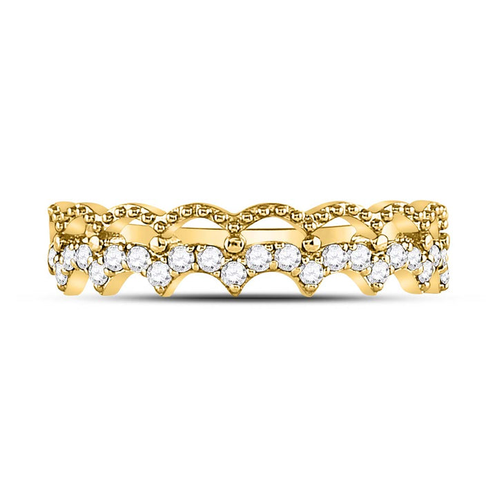 10kt Yellow Gold Womens Round Diamond Scalloped Stackable Band Ring 1/4 Cttw