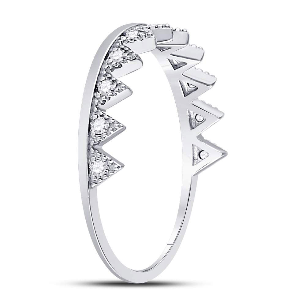 10kt White Gold Womens Round Diamond Beaded Chevron Stackable Band Ring 1/10 Cttw