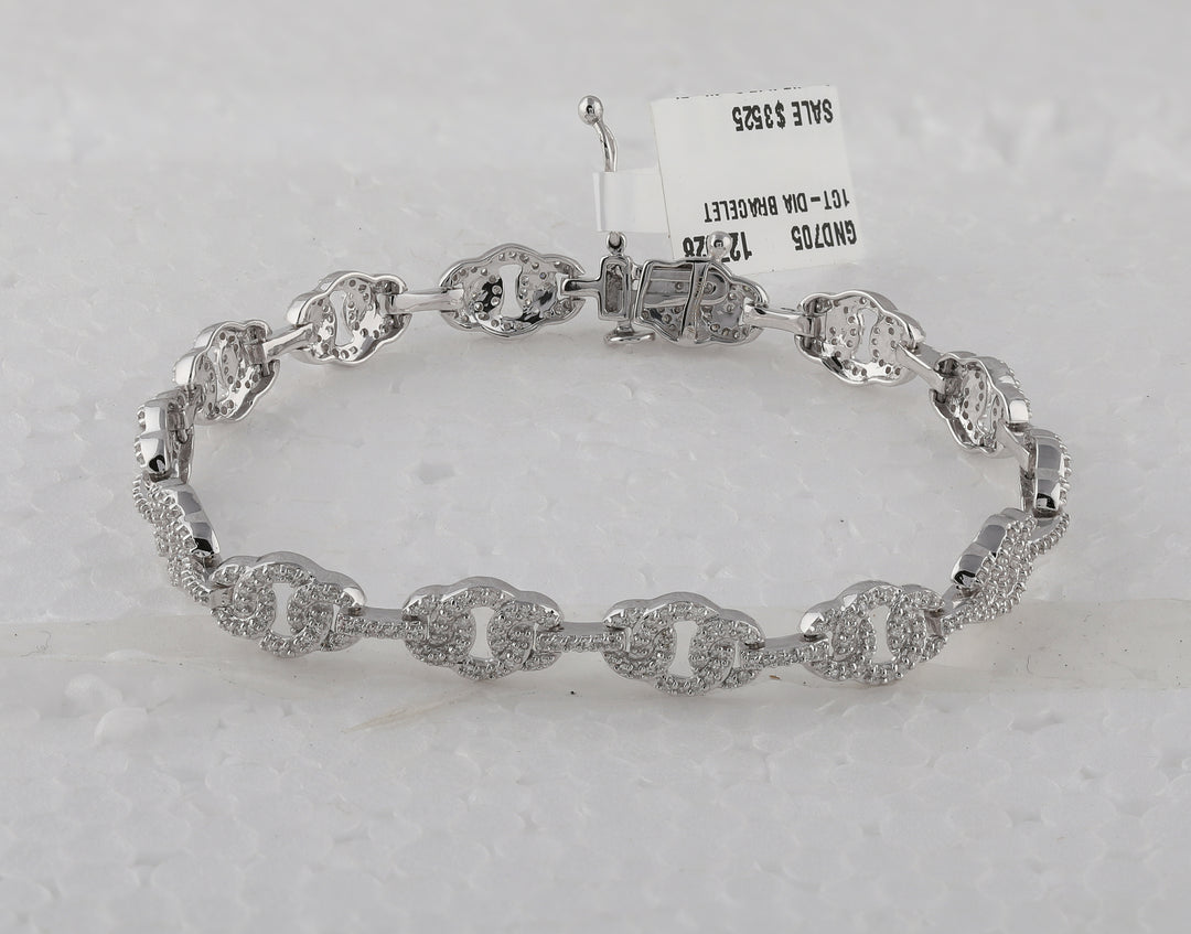 10kt White Gold Women's Round Diamond Fashion Bracelet 1 ctw - view 3