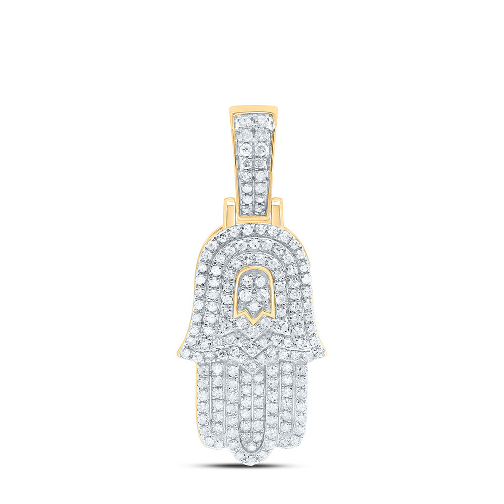 10kt Yellow Gold Men's Round Diamond Hamsa Charm Pendant 1/2 ctw - view 3