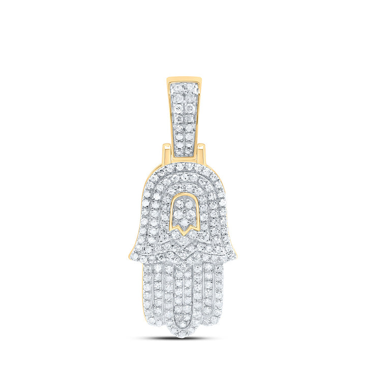 10kt Yellow Gold Men's Round Diamond Hamsa Charm Pendant 1/2 ctw - view 3
