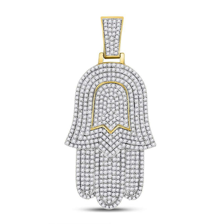 10kt Yellow Gold Men's Diamond Hamsa Charm Pendant 1-1/2 ctw - view 3