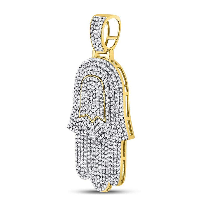 10kt Yellow Gold Men's Diamond Hamsa Charm Pendant 1-1/2 ctw - view 2
