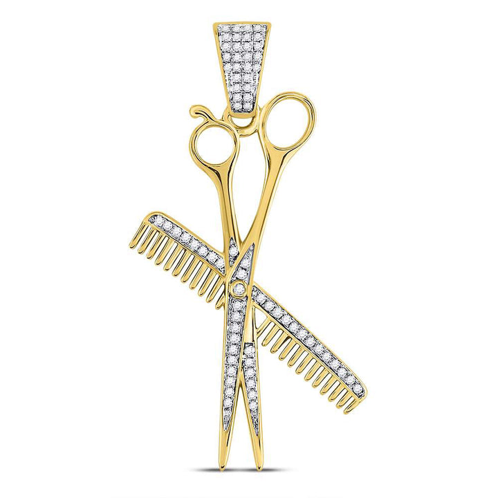 10kt Yellow Gold Men's Diamond Barber Scissors Comb Clippers Charm Pendant 1/3 ctw - view 3