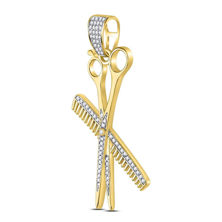 10kt Yellow Gold Men's Diamond Barber Scissors Comb Clippers Charm Pendant 1/3 ctw - view 2