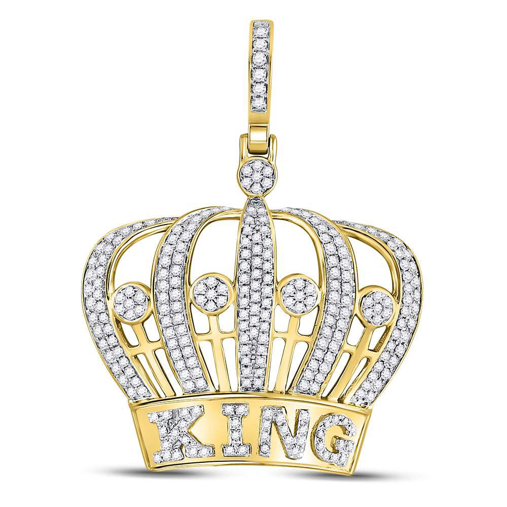 10kt Yellow Gold Men's Diamond King Crown Charm Pendant 1 ctw - view 3