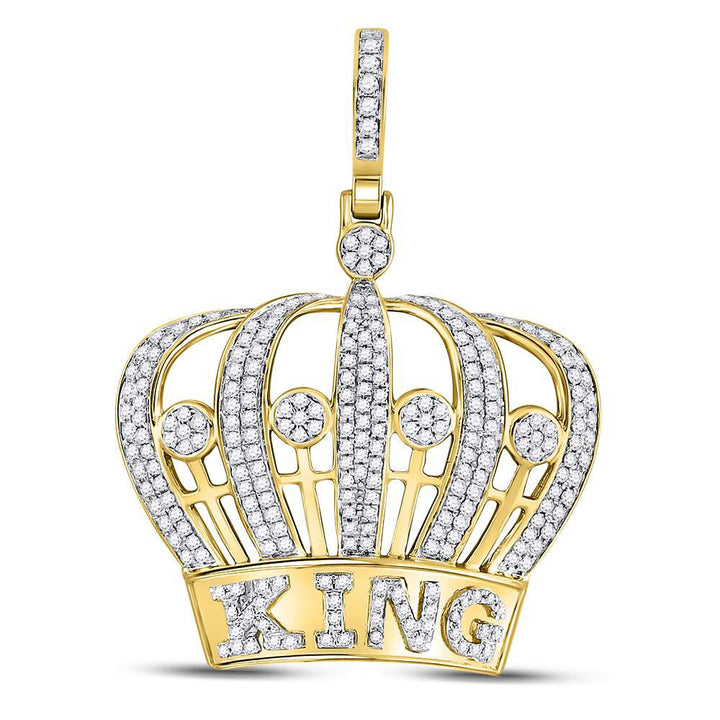 10kt Yellow Gold Men's Diamond King Crown Charm Pendant 1 ctw - view 3