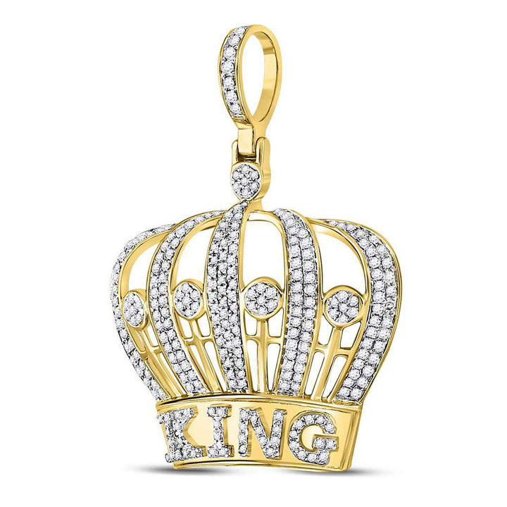10kt Yellow Gold Men's Diamond King Crown Charm Pendant 1 ctw