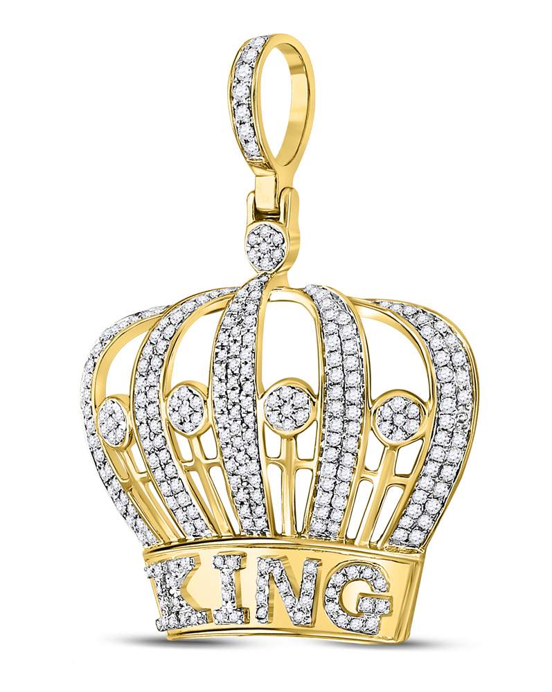 10kt Yellow Gold Men's Diamond King Crown Charm Pendant 1 ctw - view 2