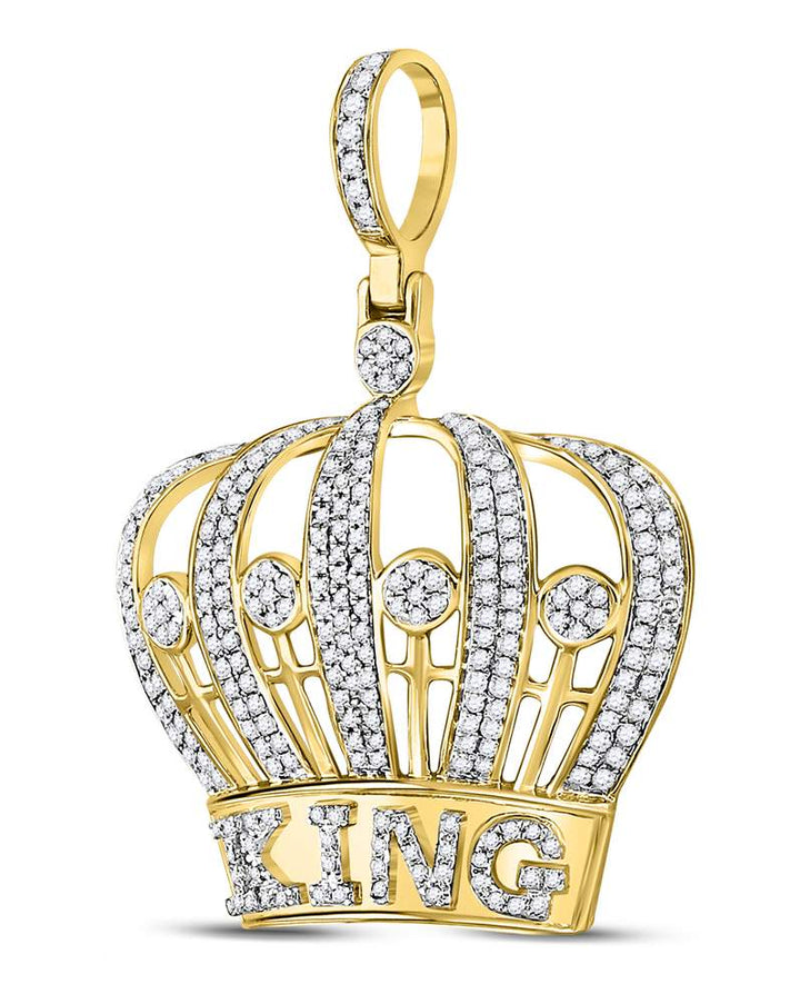 10kt Yellow Gold Men's Diamond King Crown Charm Pendant 1 ctw - view 2