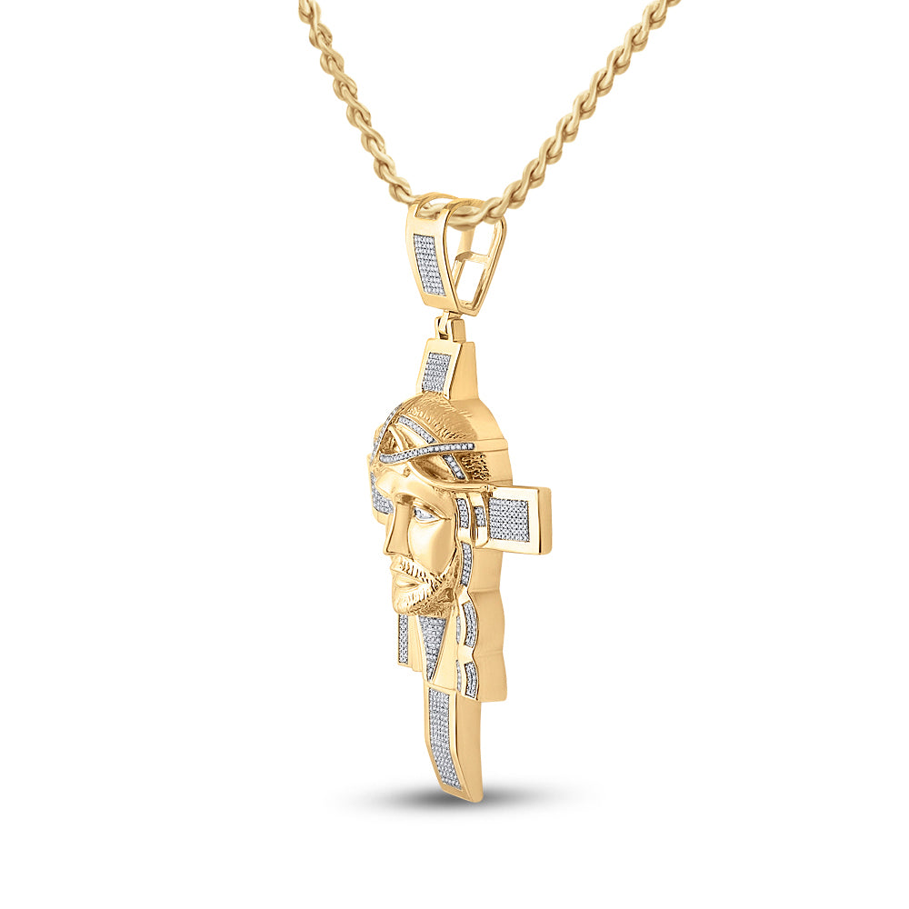 10kt Yellow Gold Men's Diamond Cross Jesus Charm 1-1/4 ctw