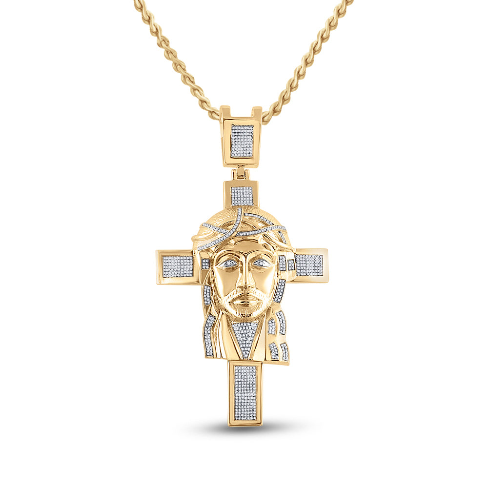 10kt Yellow Gold Men's Diamond Cross Jesus Charm 1-1/4 ctw - view 2