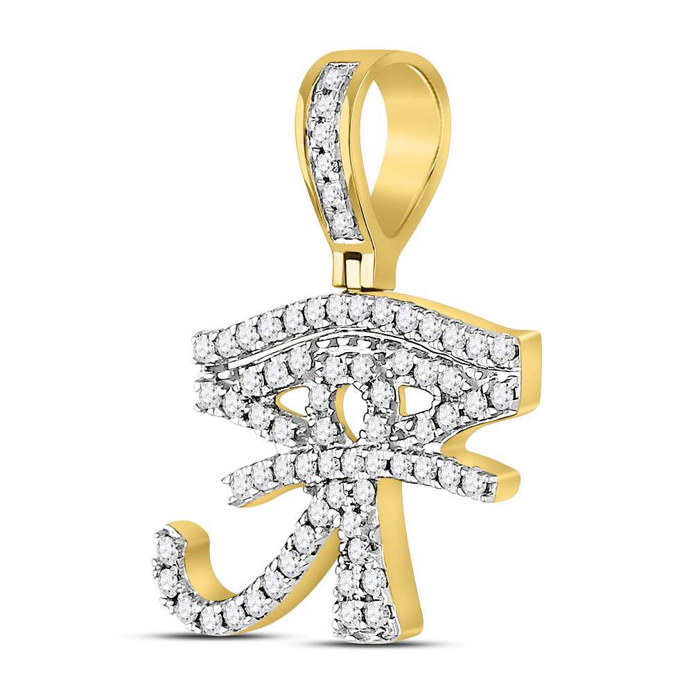 10kt Yellow Gold Men's Diamond Eye of Ra Charm Pendant 7/8 ctw