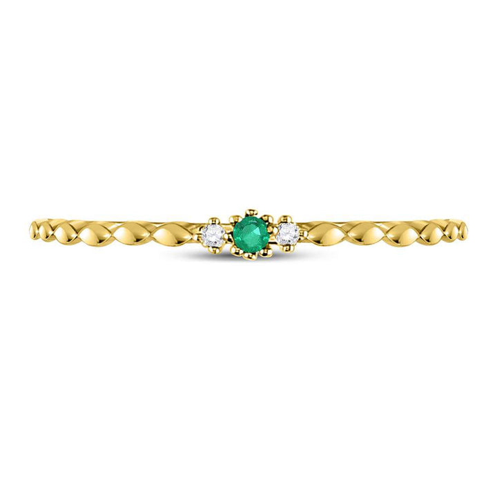 10kt Yellow Gold Womens Round Emerald Solitaire Diamond-accent Stackable Ring .03 Cttw