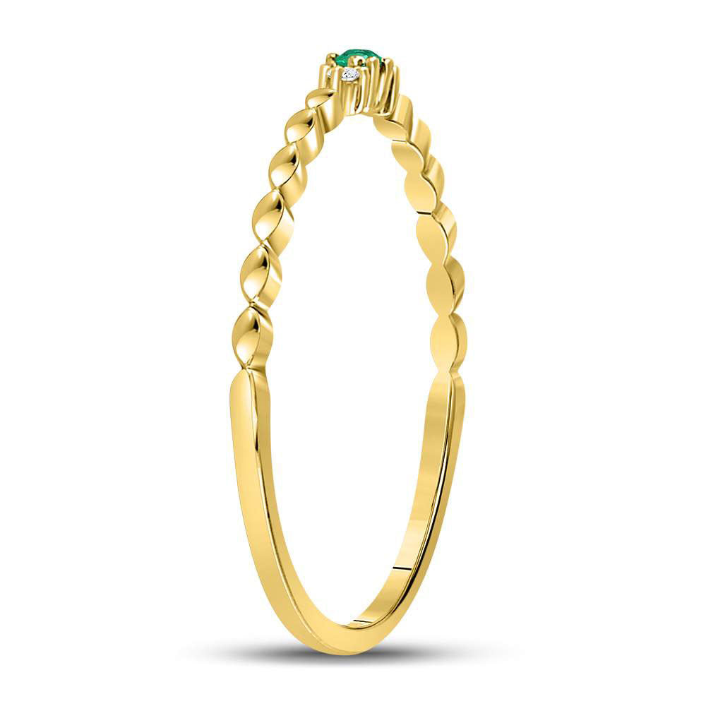 10kt Yellow Gold Womens Round Emerald Solitaire Diamond-accent Stackable Ring .03 Cttw