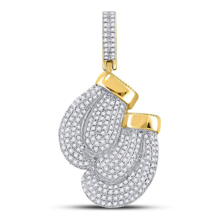 10kt Yellow Gold Men's Diamond Boxing Gloves Sports Charm Pendant 1-3/4 ctw - view 3