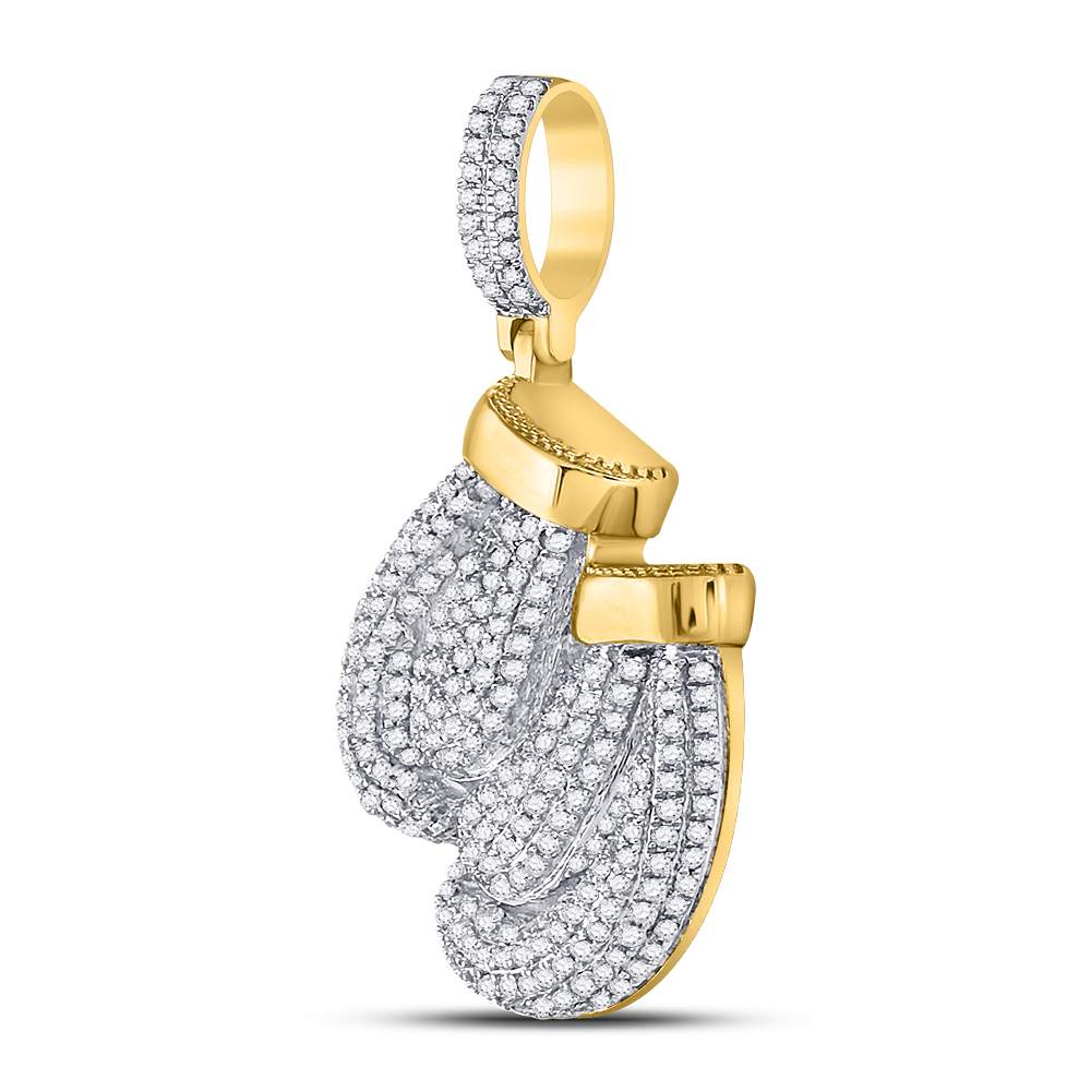 10kt Yellow Gold Men's Diamond Boxing Gloves Sports Charm Pendant 1-3/4 ctw - view 2