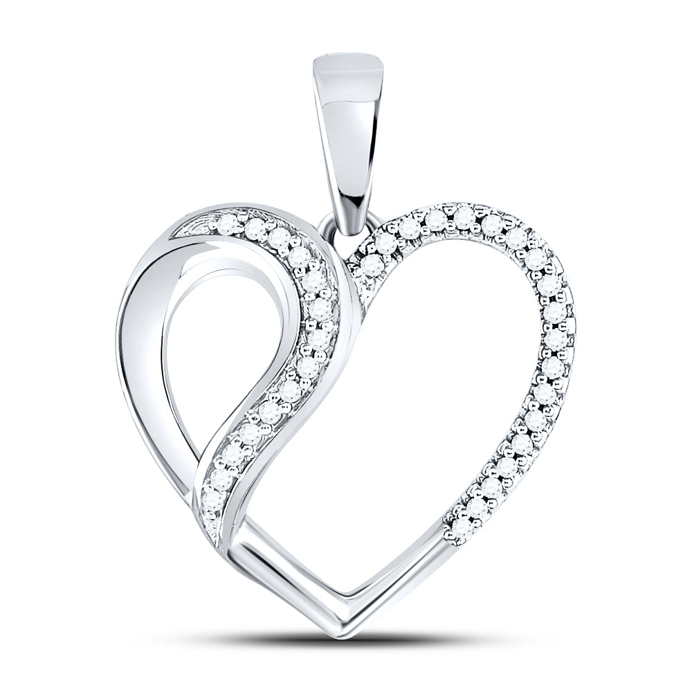 10kt White Gold Women's Diamond Heart Fashion Pendant 1/10 ctw - view 3