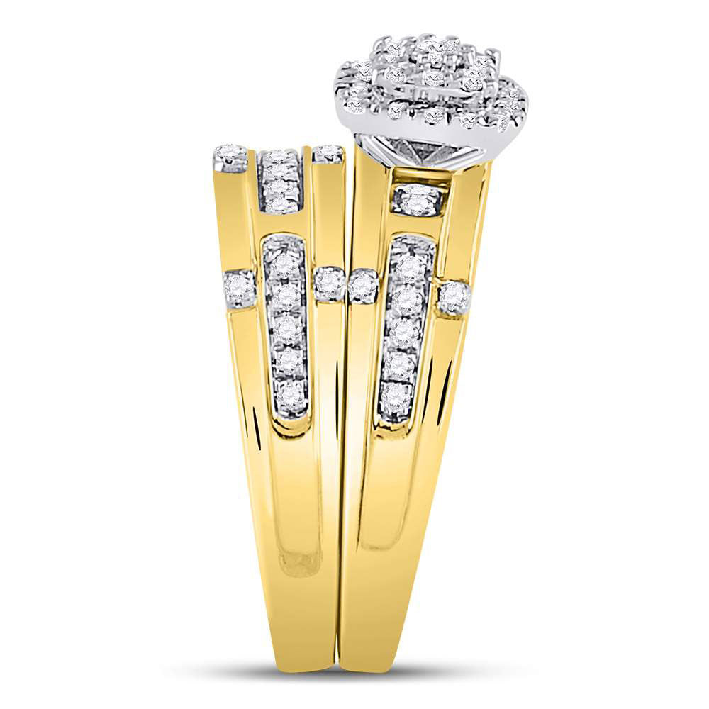 14kt Yellow Gold His & Hers Round Diamond Solitaire Matching Bridal Wedding Ring Band Set 3/4 Cttw