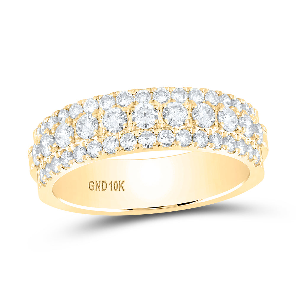 10kt Yellow Gold Womens Round Diamond Triple Row Comfort Wedding Band 1.00 Cttw