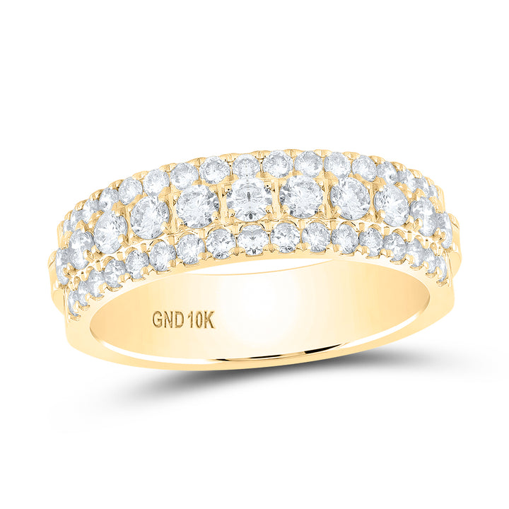 10kt Yellow Gold Womens Round Diamond Triple Row Comfort Wedding Band 1.00 Cttw