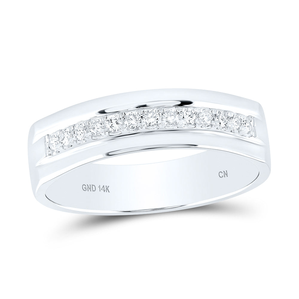 14kt White Gold Mens Machine Set Round Diamond Wedding Band Ring 1/5 Cttw