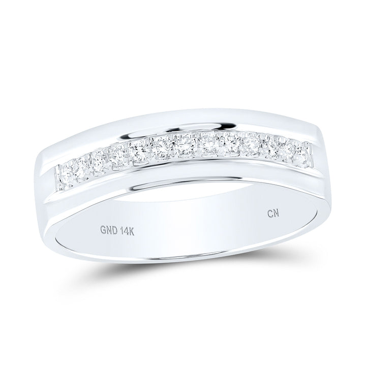 14kt White Gold Mens Machine Set Round Diamond Wedding Band Ring 1/5 Cttw