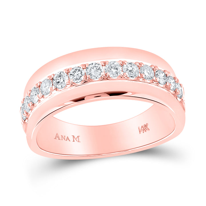 14kt Rose Gold Mens Machine Set Round Diamond Wedding Band Ring 3/4 Cttw