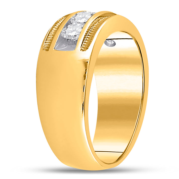 14kt Yellow Gold Mens Round Diamond Single Row Textured Wedding Band Ring 1.00 Cttw