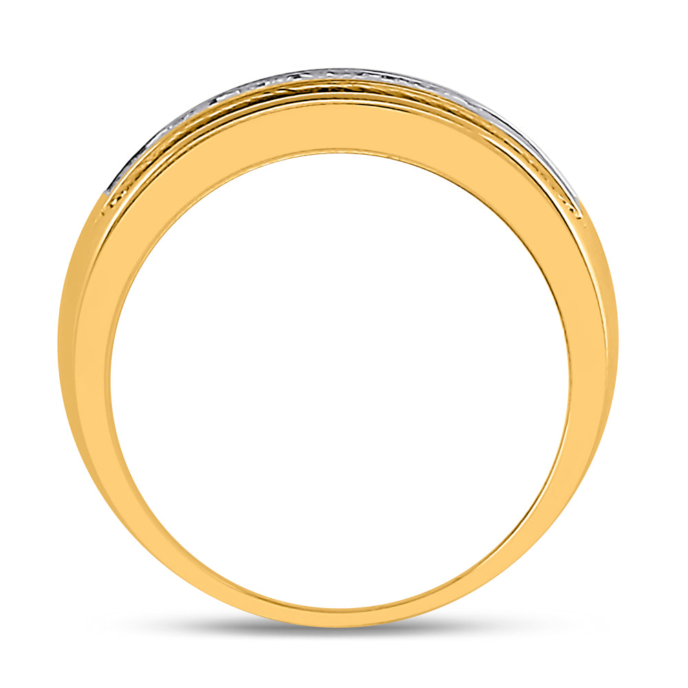 14kt Yellow Gold Mens Round Diamond Single Row Textured Wedding Band Ring 1.00 Cttw