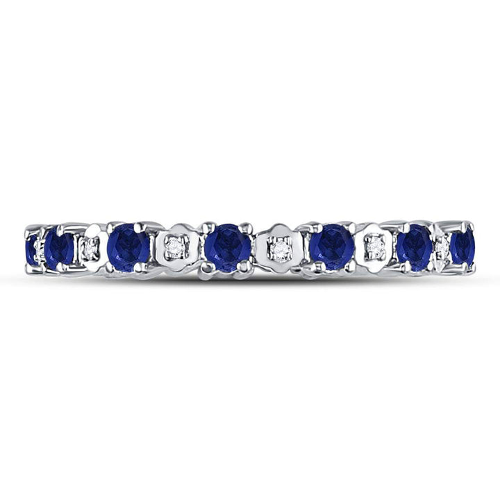 10kt White Gold Womens Round Blue Sapphire Diamond Eternity Band Ring 1.00 Cttw