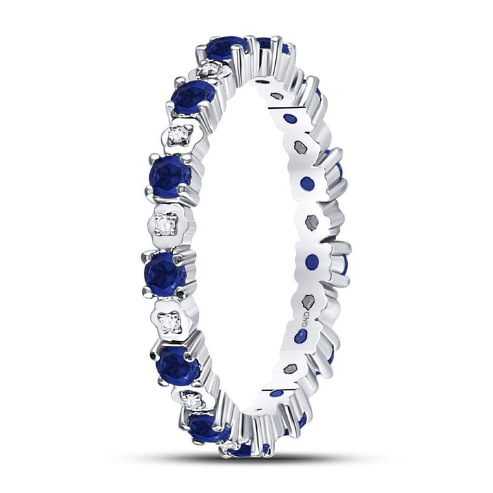 10kt White Gold Womens Round Blue Sapphire Diamond Eternity Band Ring 1.00 Cttw