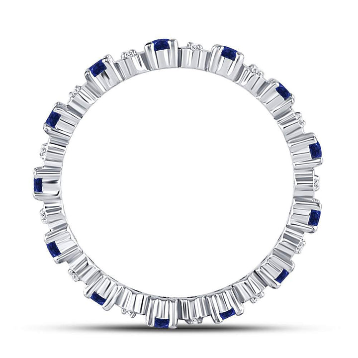 10kt White Gold Womens Round Blue Sapphire Diamond Eternity Band Ring 1.00 Cttw