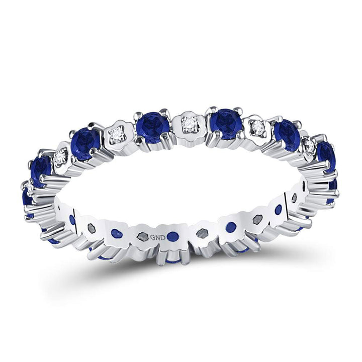 10kt White Gold Womens Round Blue Sapphire Diamond Eternity Band Ring 1.00 Cttw