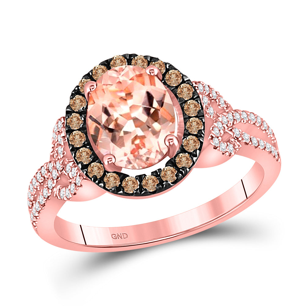 10kt Rose Gold Womens Oval Morganite Solitaire Ring 2-1/3 Cttw