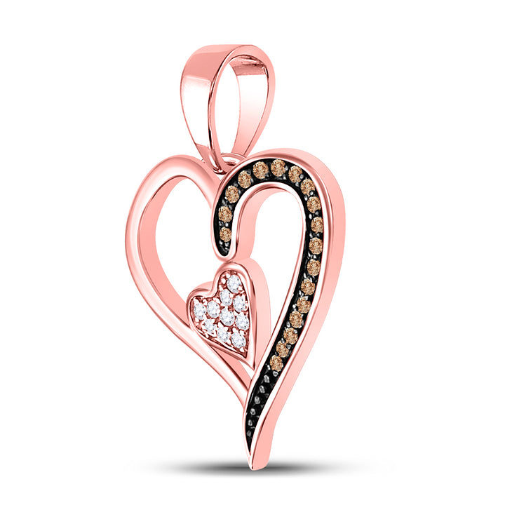 10kt Rose Gold Women's Round Brown Diamond Heart Pendant 1/8 ctw