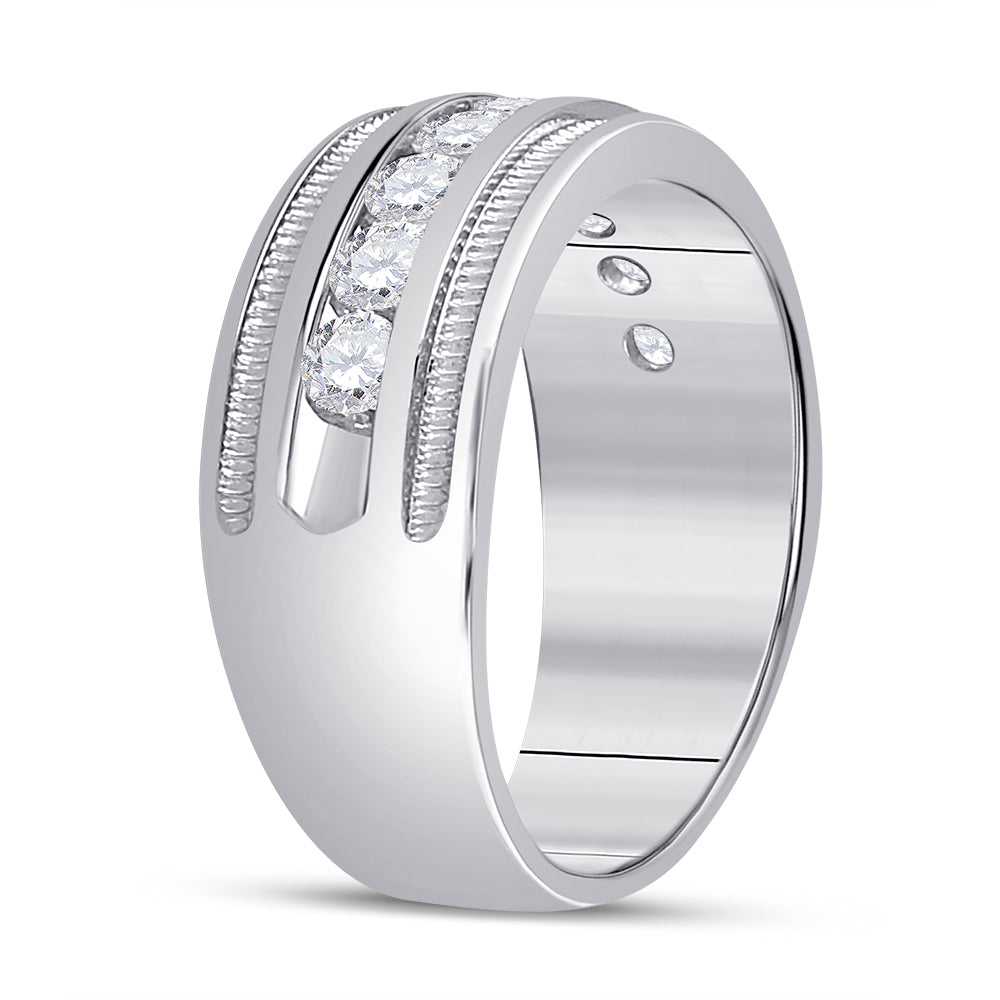 14kt White Gold Mens Round Diamond Single Row Fluted Wedding Band Ring 2.00 Cttw