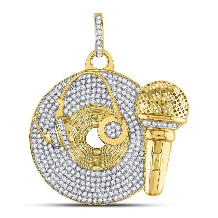 10kt Yellow Gold Men's Diamond Recording Artist Mic Record Charm Pendant 3 ctw - view 3
