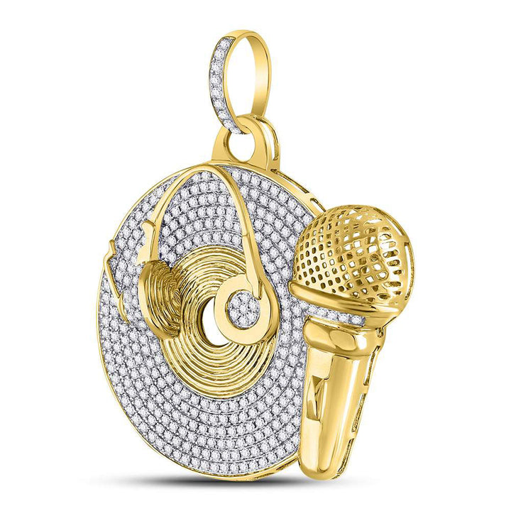 10kt Yellow Gold Men's Diamond Recording Artist Mic Record Charm Pendant 3 ctw
