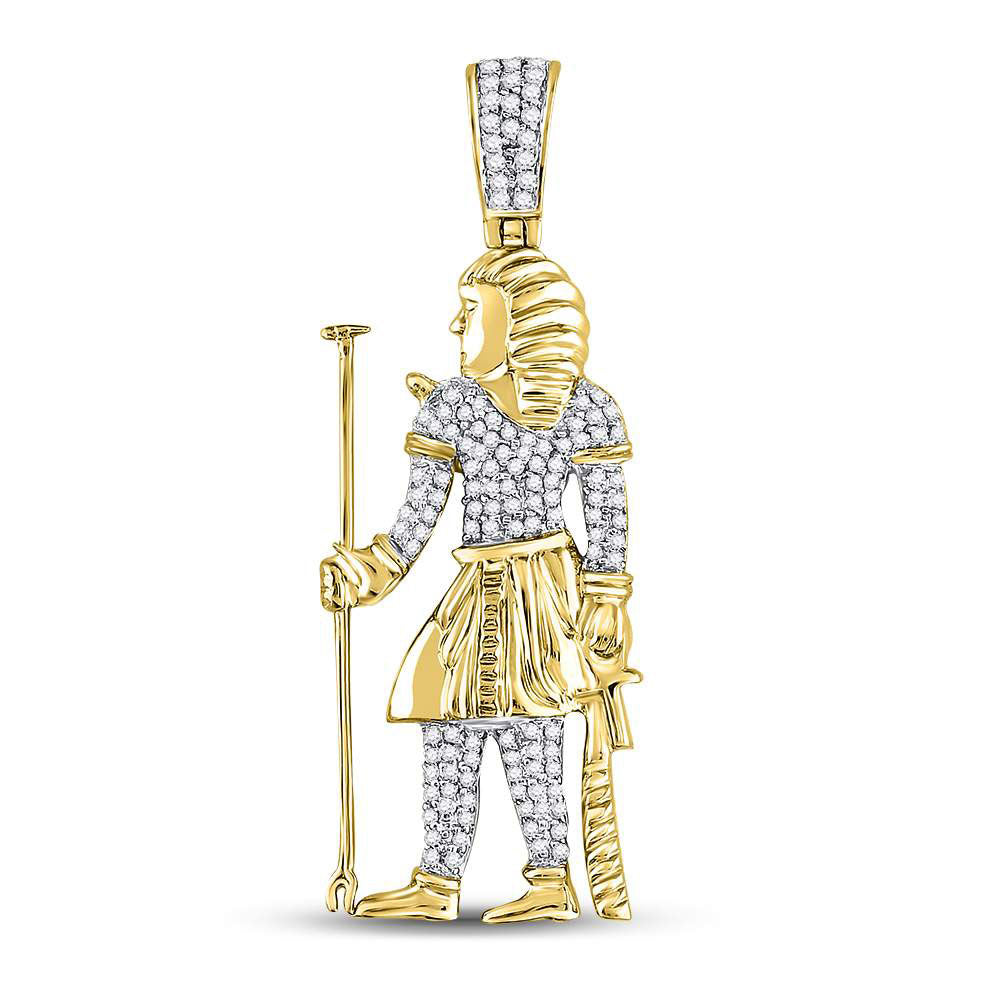 10kt Yellow Gold Men's Diamond Egyptian Pharaoh Charm Pendant 3/8 ctw - view 3
