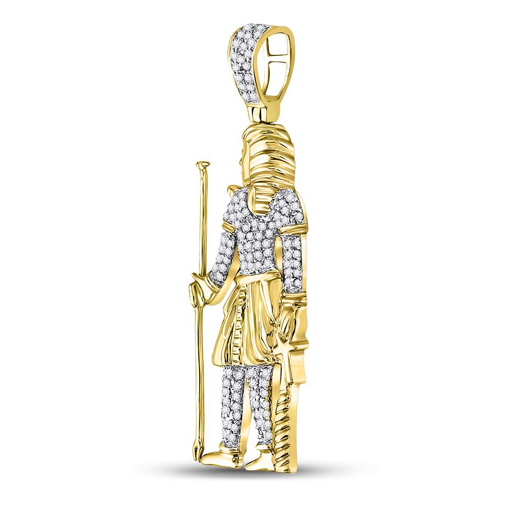 10kt Yellow Gold Men's Diamond Egyptian Pharaoh Charm Pendant 3/8 ctw - view 2