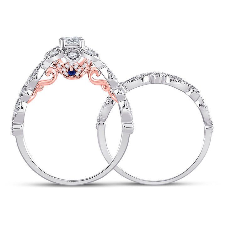 14kt Two-tone Gold Womens Round Diamond Flower Bridal Wedding Engagement Ring Band Set 3/4 Cttw (Certified)